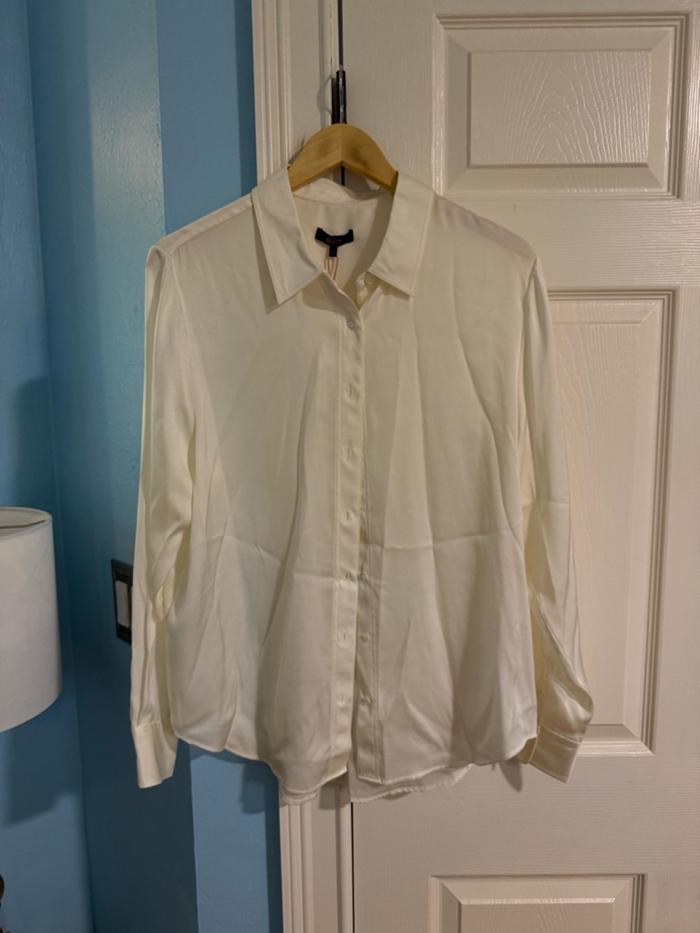 Quince Cream Long-Sleeve Silk-Look Blouse